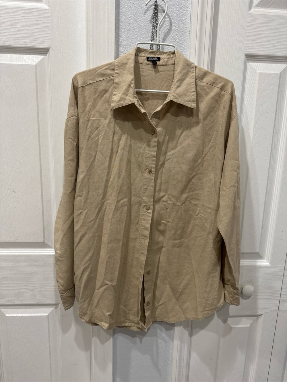 Express Men's Tan Button-Up Dress Shirt